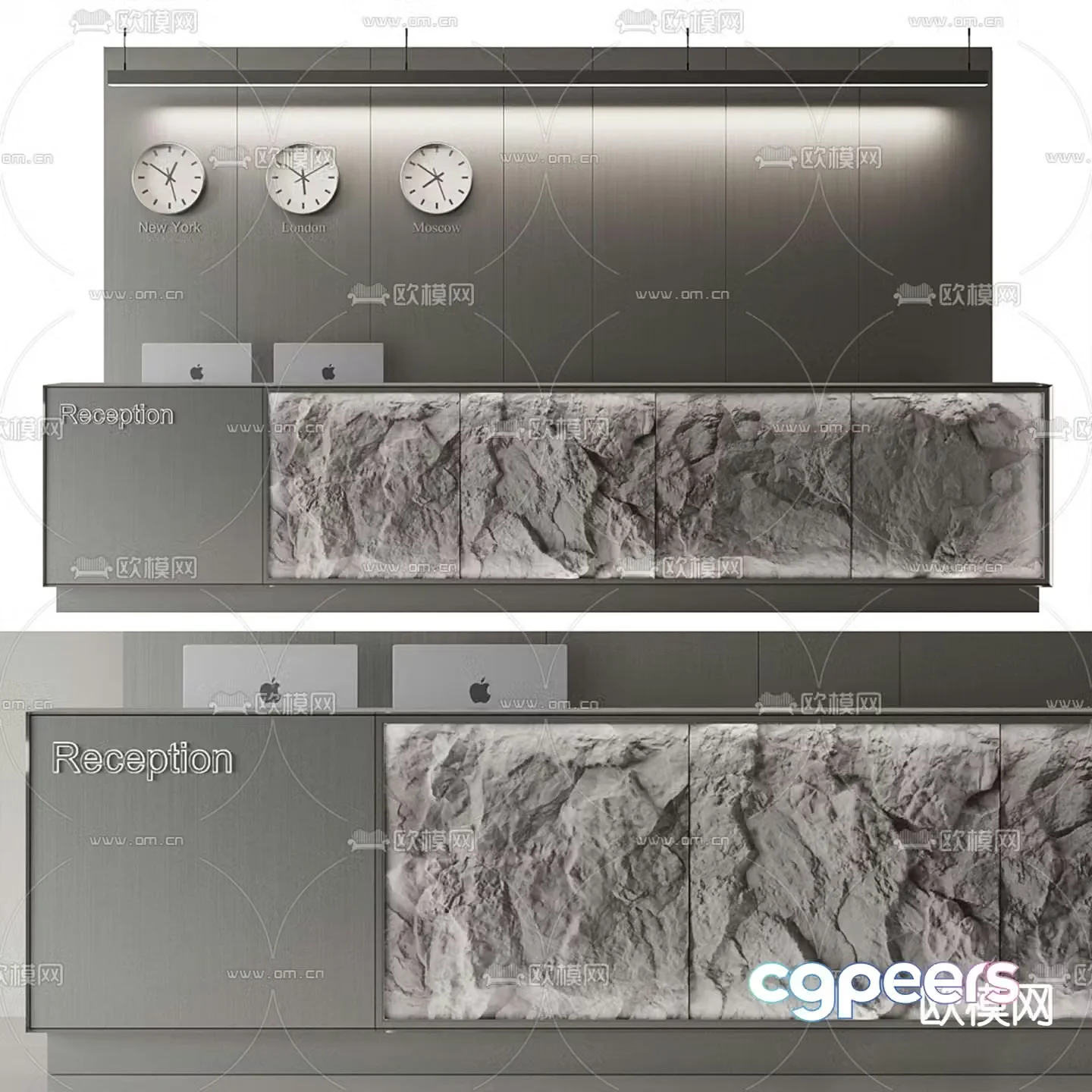 Premium gray front desk reception desk 3d model