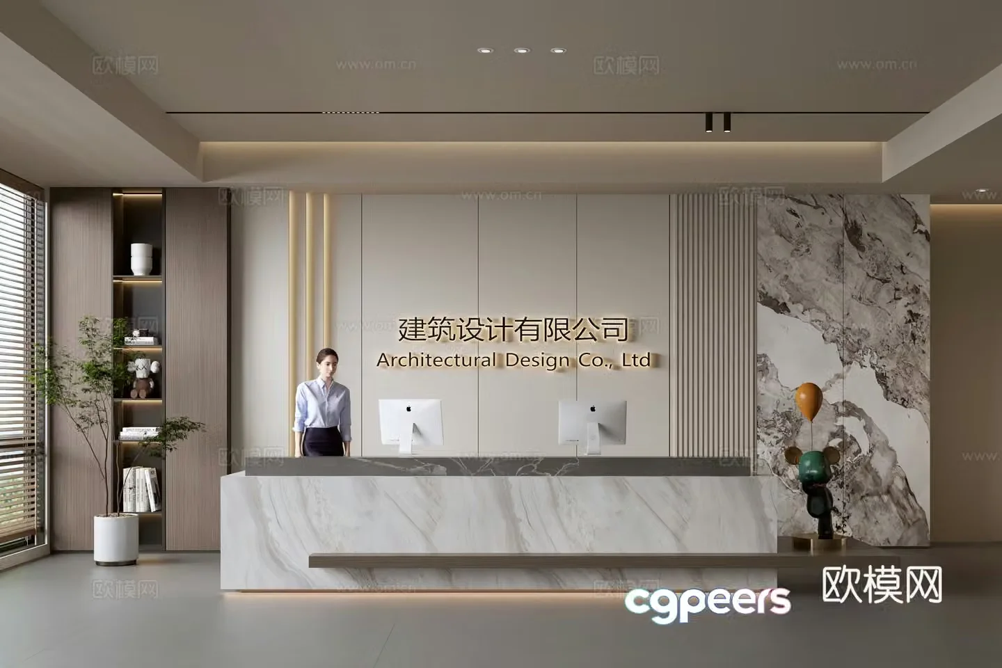 Modern company front desk reception area bar reception desk service desk company front desk background 3D model