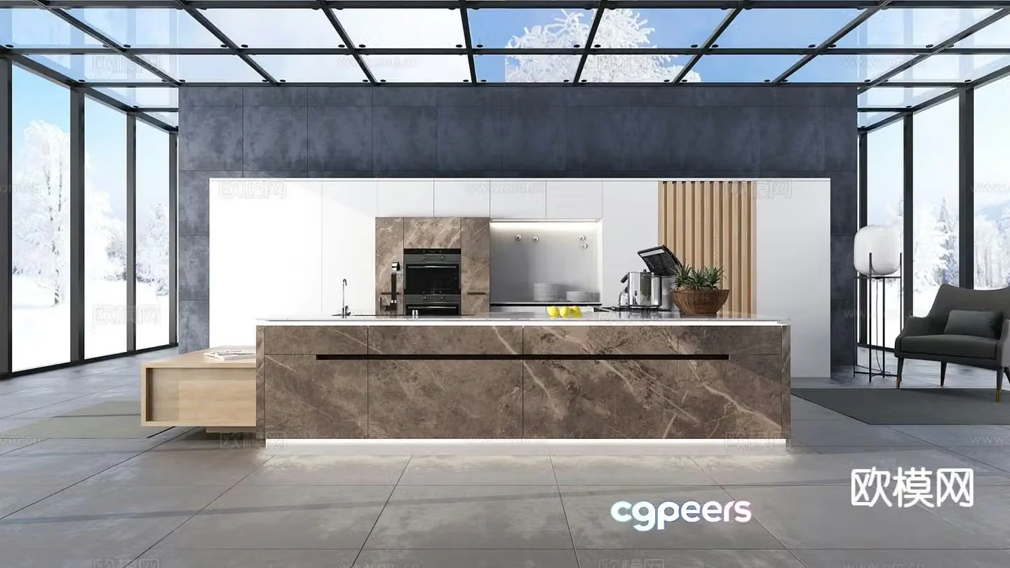 Modern open kitchen western kitchen 3d model