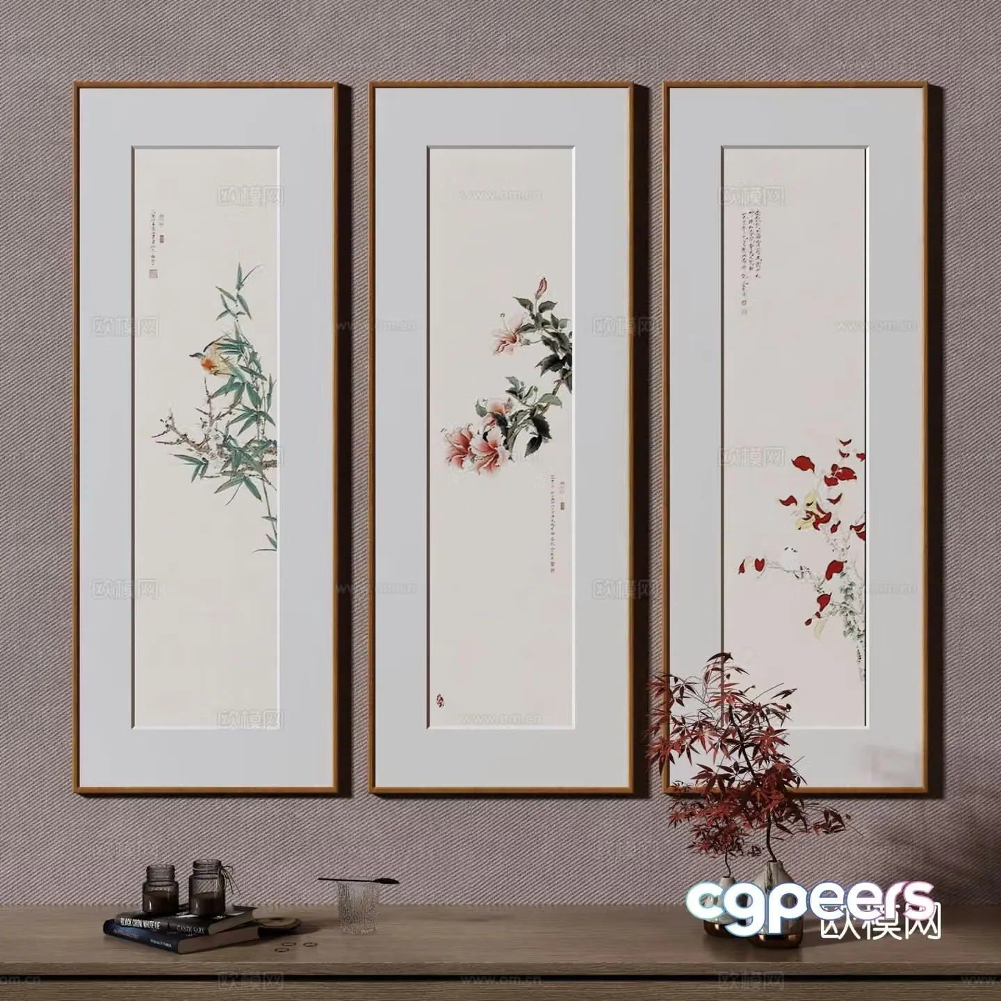New Chinese style flower painting decorative painting 3d model