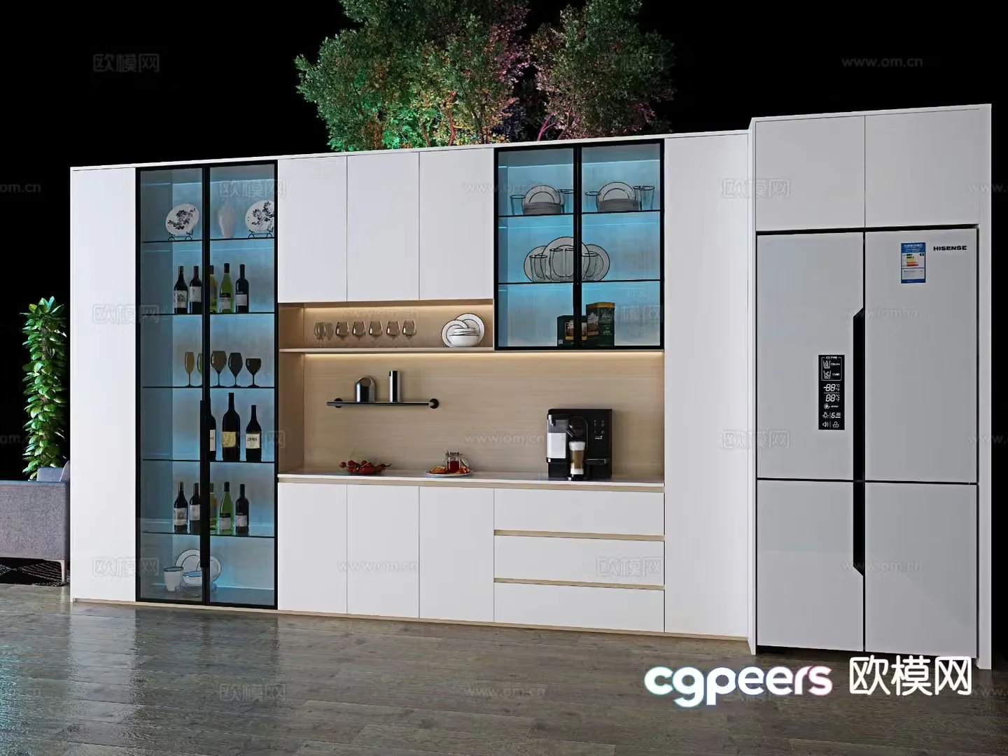 Simple sideboard refrigerator cabinet 3d model