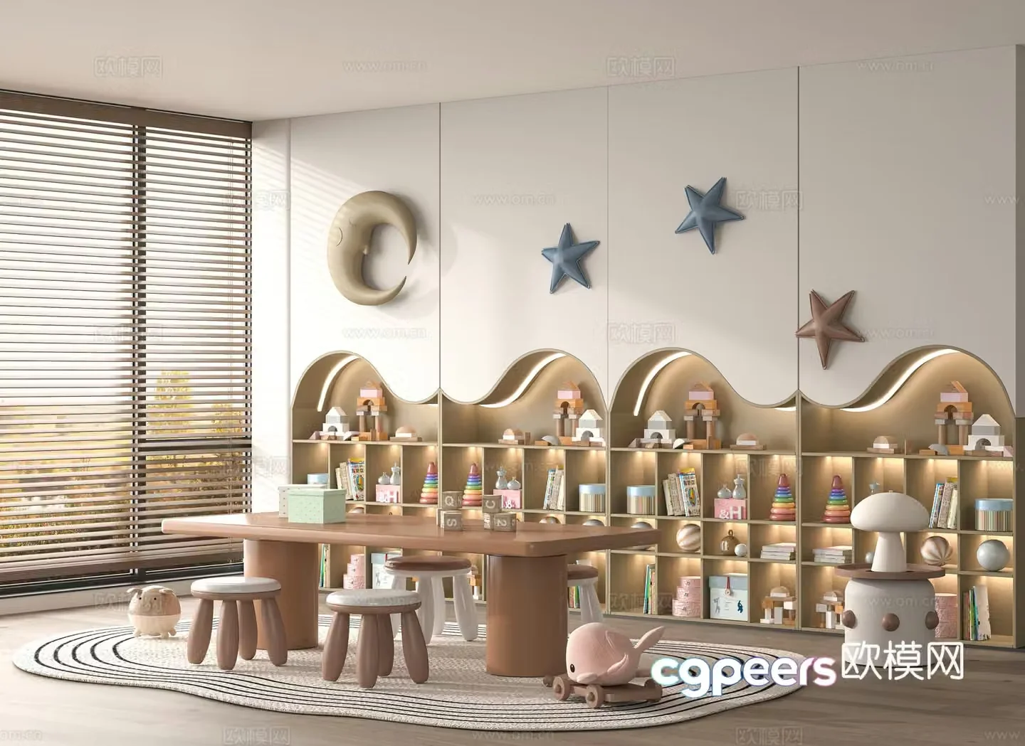 Modern solid wood children’s table and chair 3d model