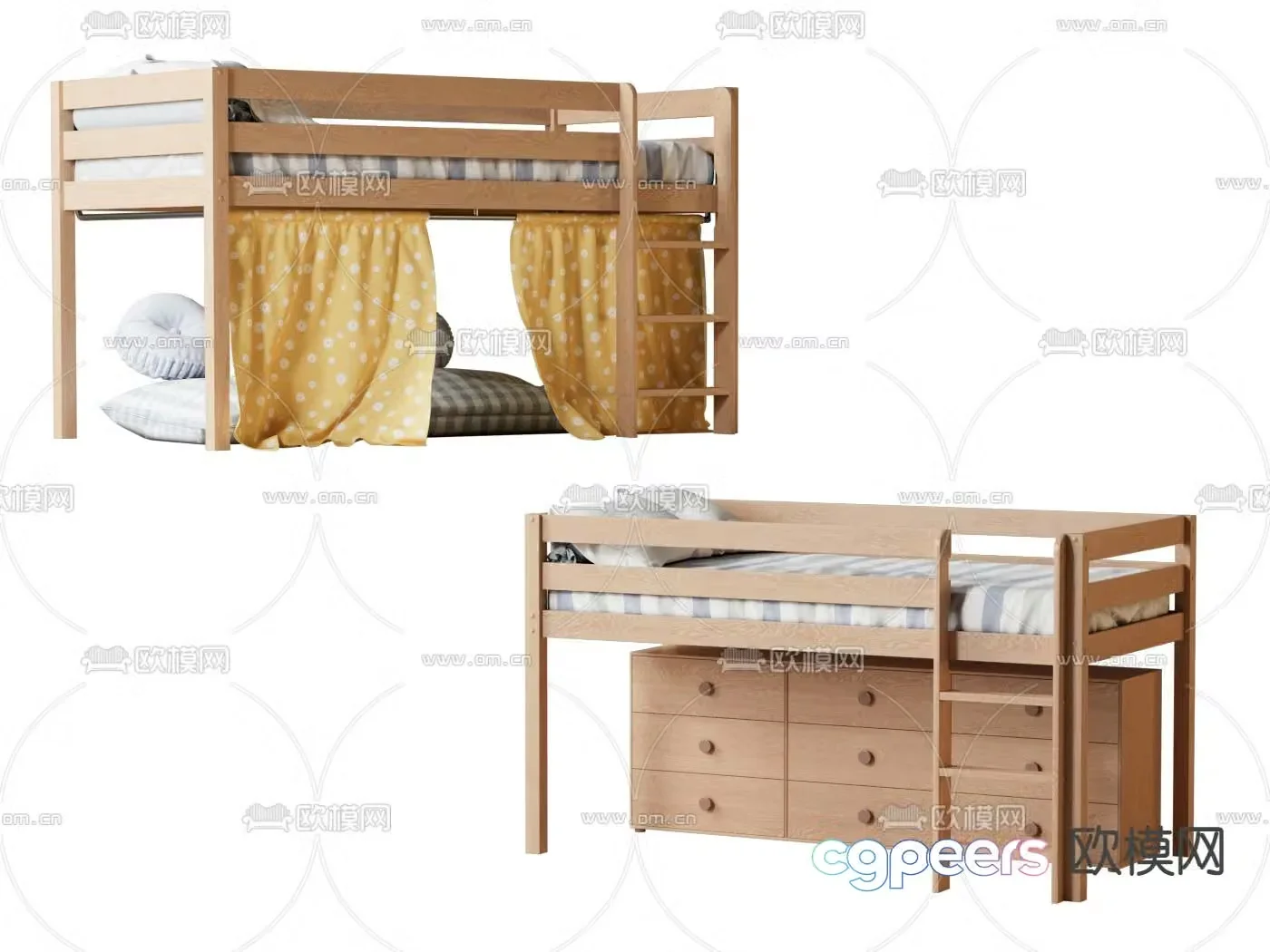 Children’s bed upper bed and lower cabinet 3D model