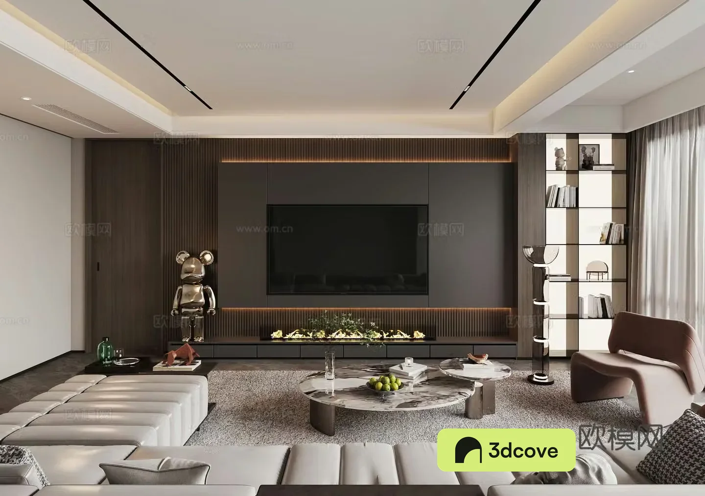 Modern Italian living room TV wall background wall sofa coffee table combination