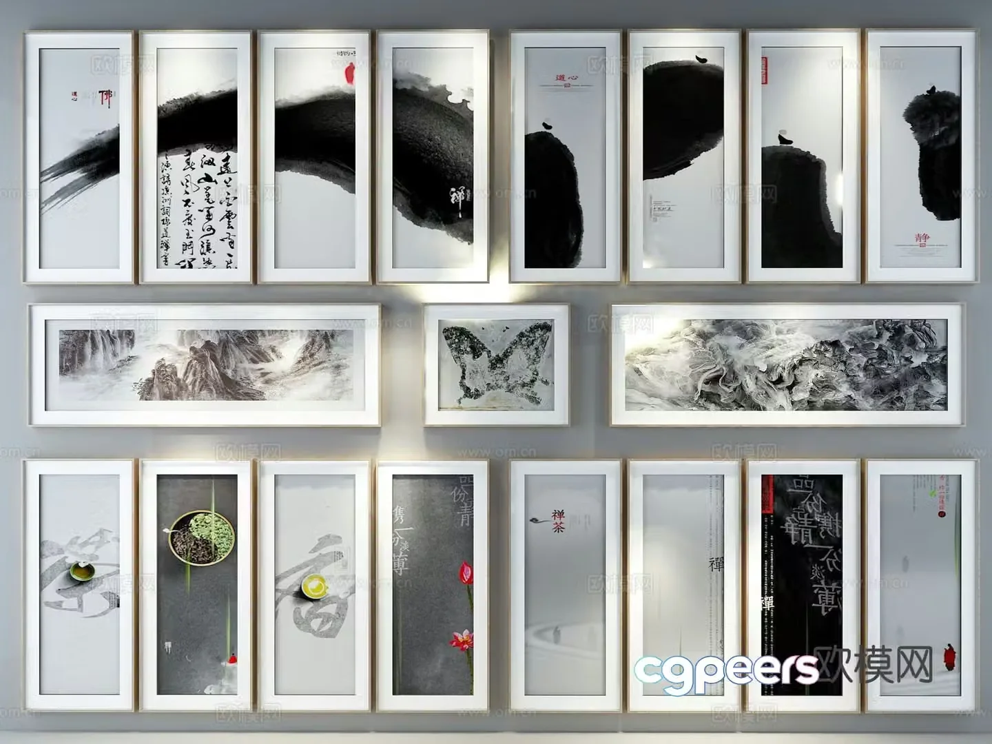 New Chinese style ink painting decorative painting 3D model