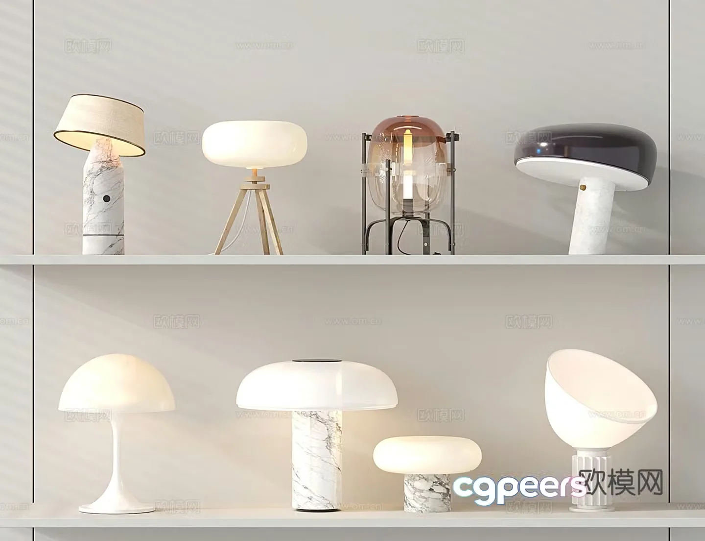 Modern cream wind table lamp combination marble mushroom table lamp glass table lamp 3d model