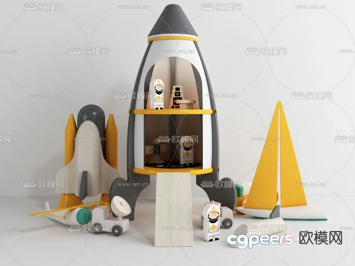 Modern children’s room rocket toy ornaments combination 3D model
