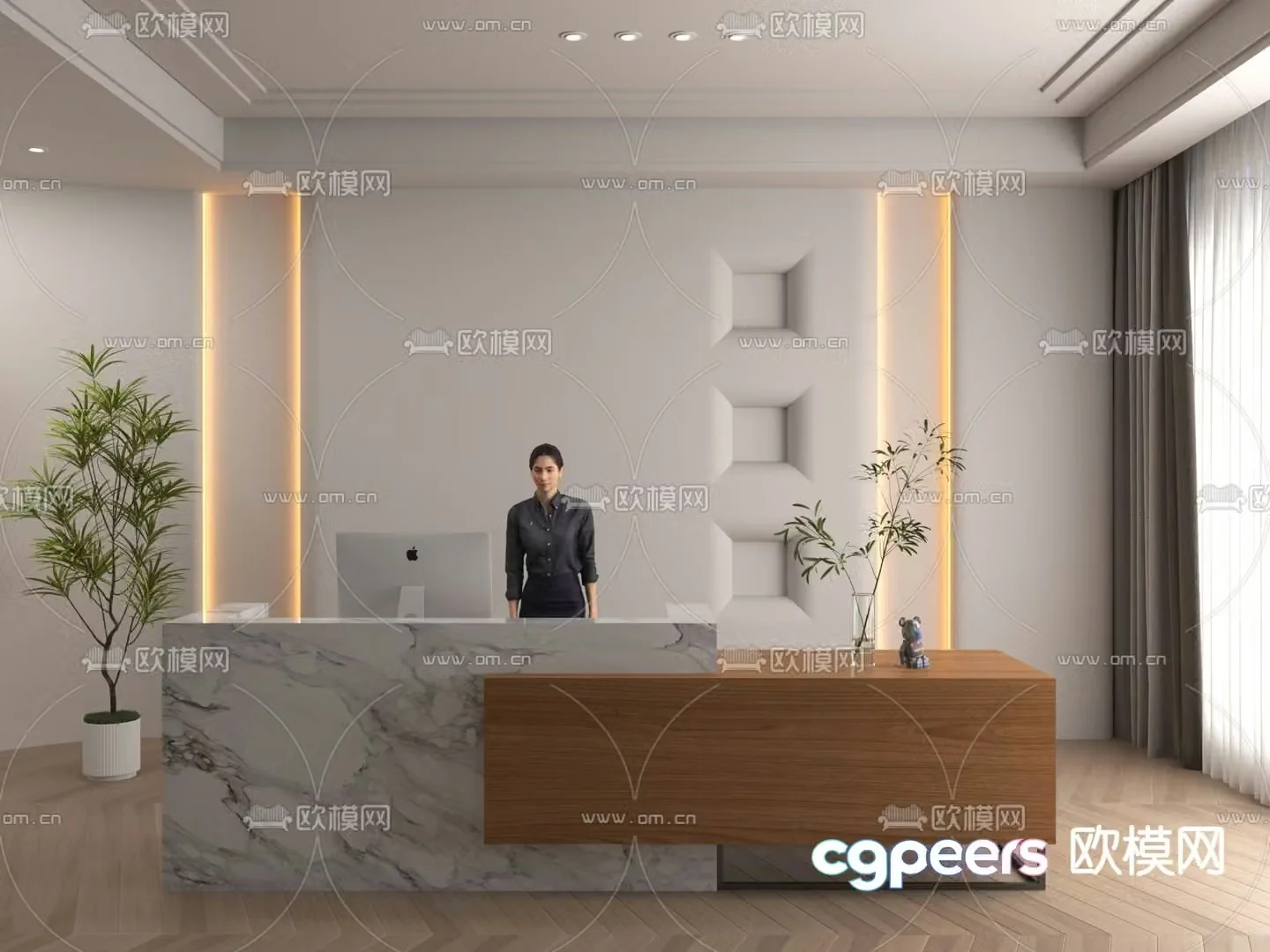 Modern front desk reception desk service desk 3d model