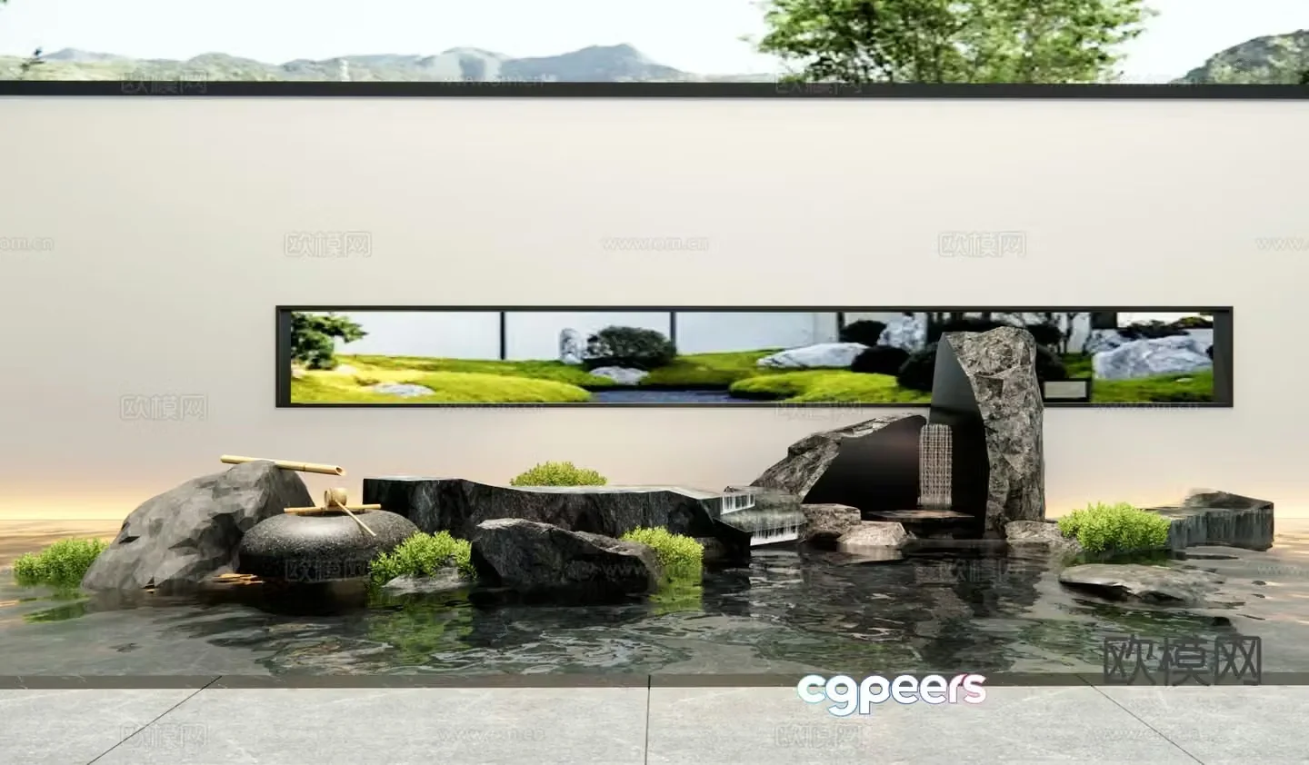 New Chinese style rockery waterscape falling water landscape 3D model