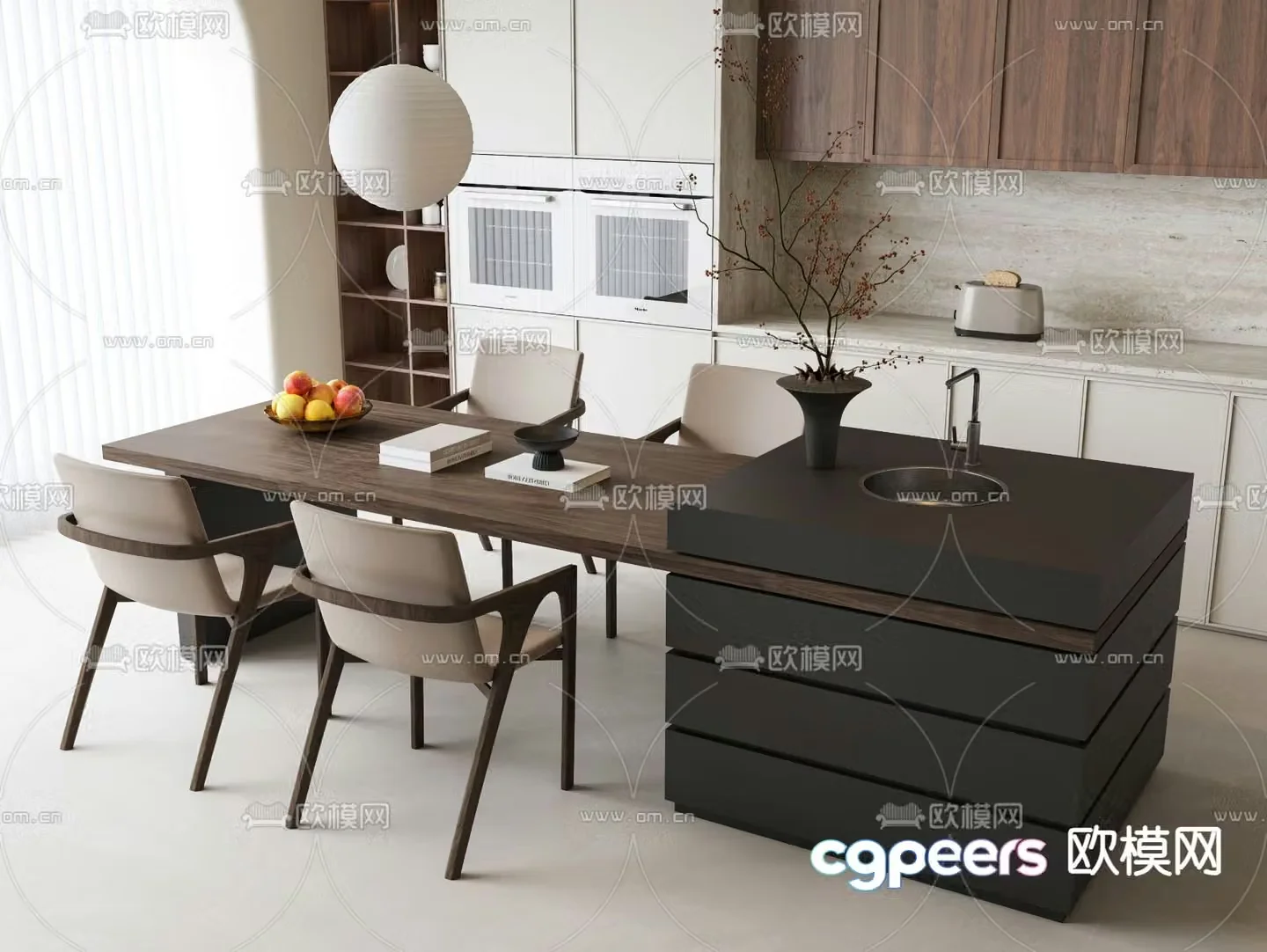 Wabi-sabi dining table and chairs Nakajima dining table 3D model