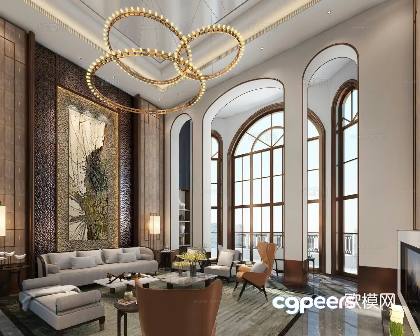 New Chinese style villa living room 3D model