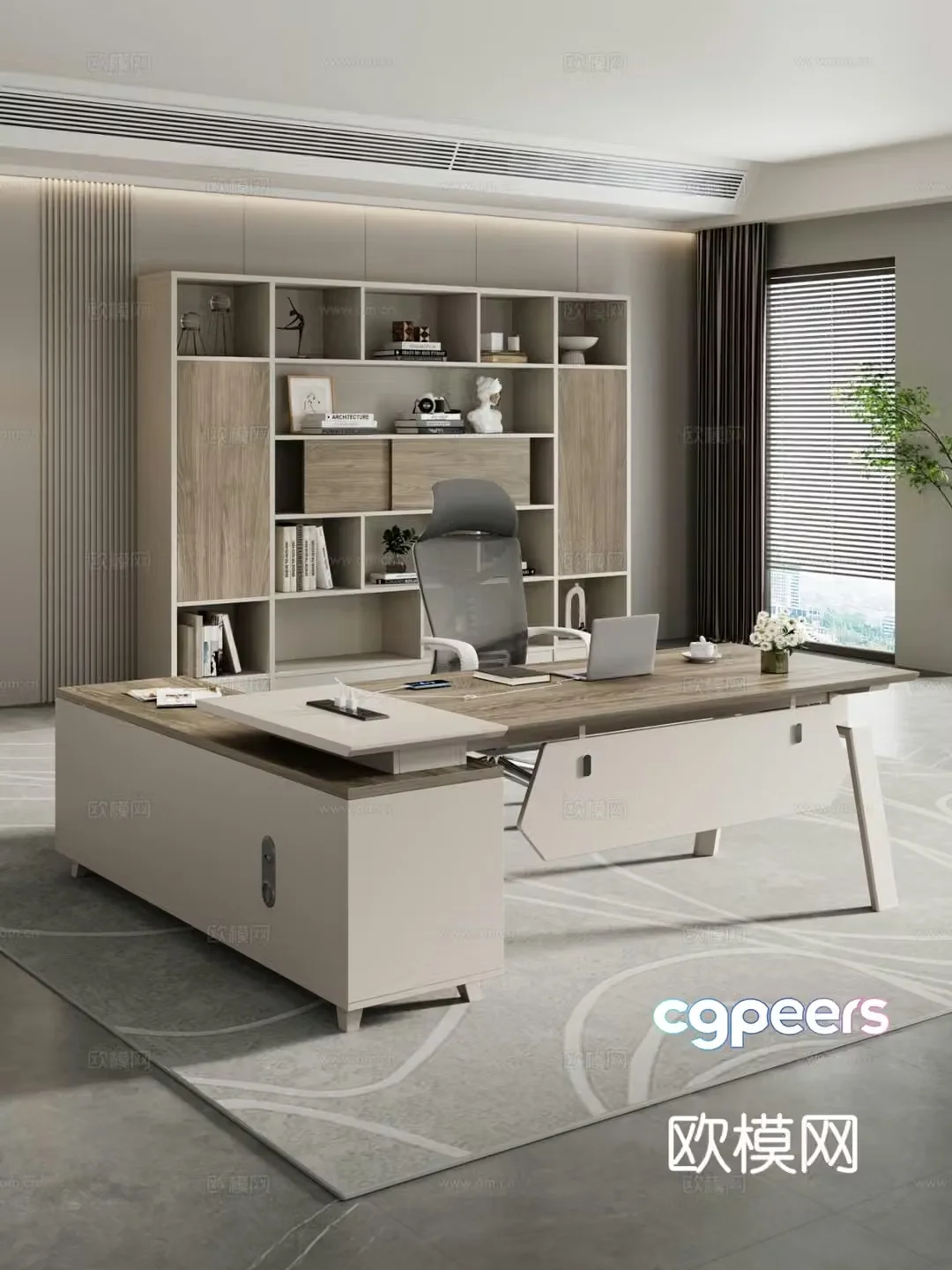Modern desk desk executive desk manager desk file cabinet 3d model
