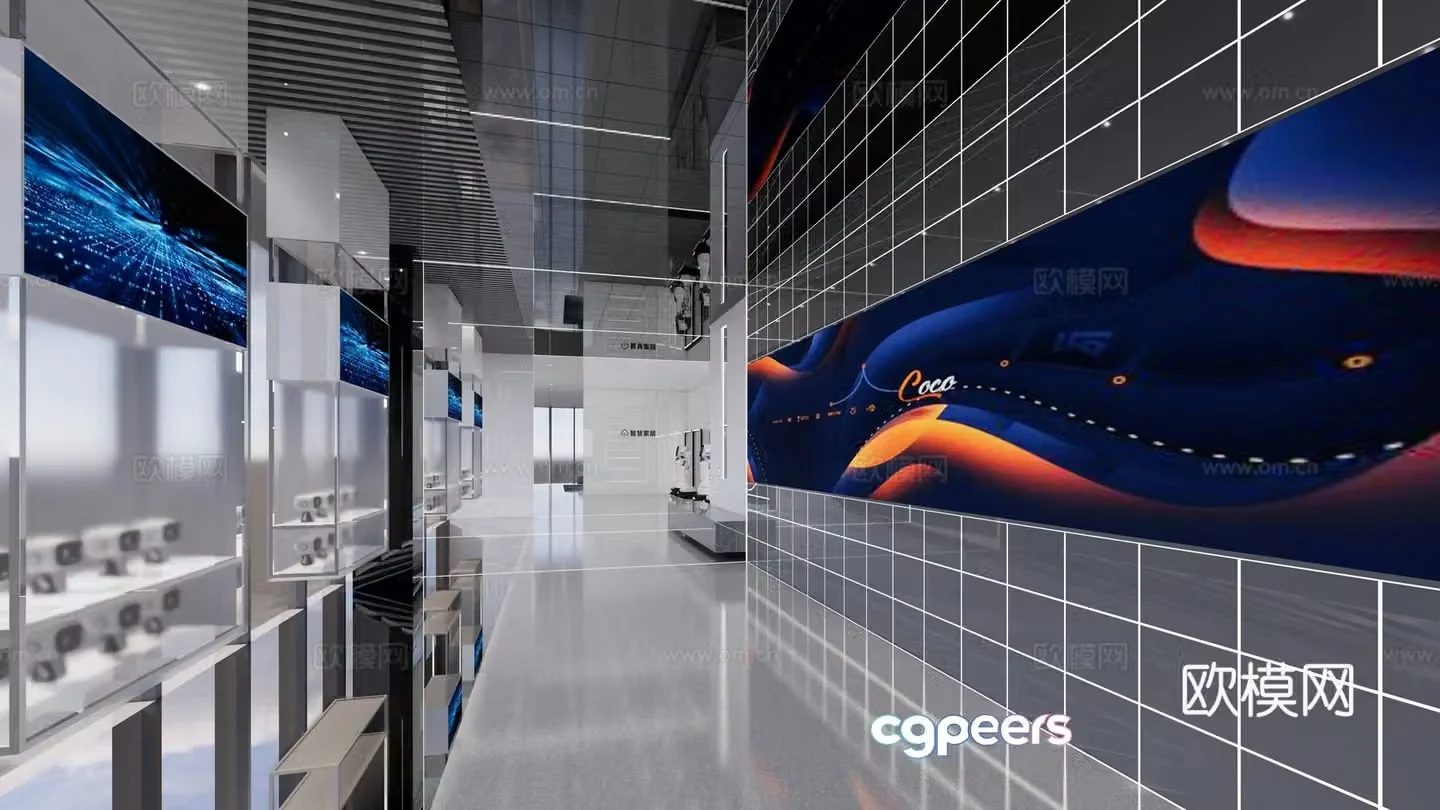Modern tech exhibition hall 3d model