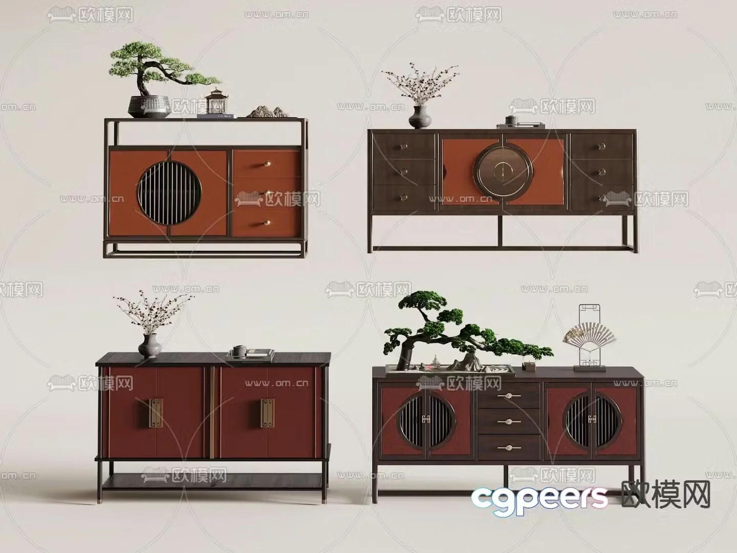 New Chinese style end view cabinet entrance cabinet side cabinet 3D model
