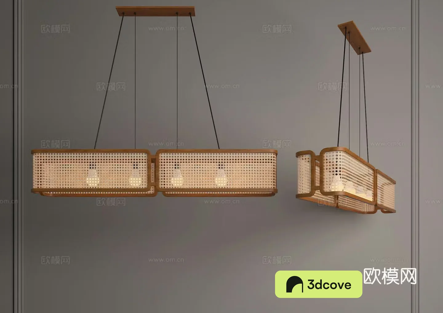 Rattan chandelier long strip chandelier tea room chandelier restaurant chandelier Zen chandelier Wasabi chandelier 3D model