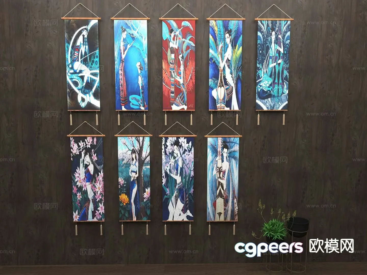 New Chinese style decorative painting portrait painting hanging painting 3D model