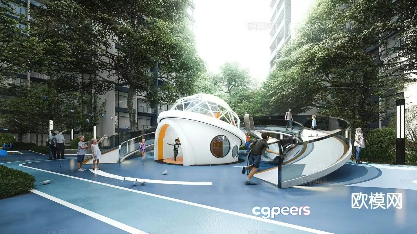 Modern children’s play area community activities square park 3D model