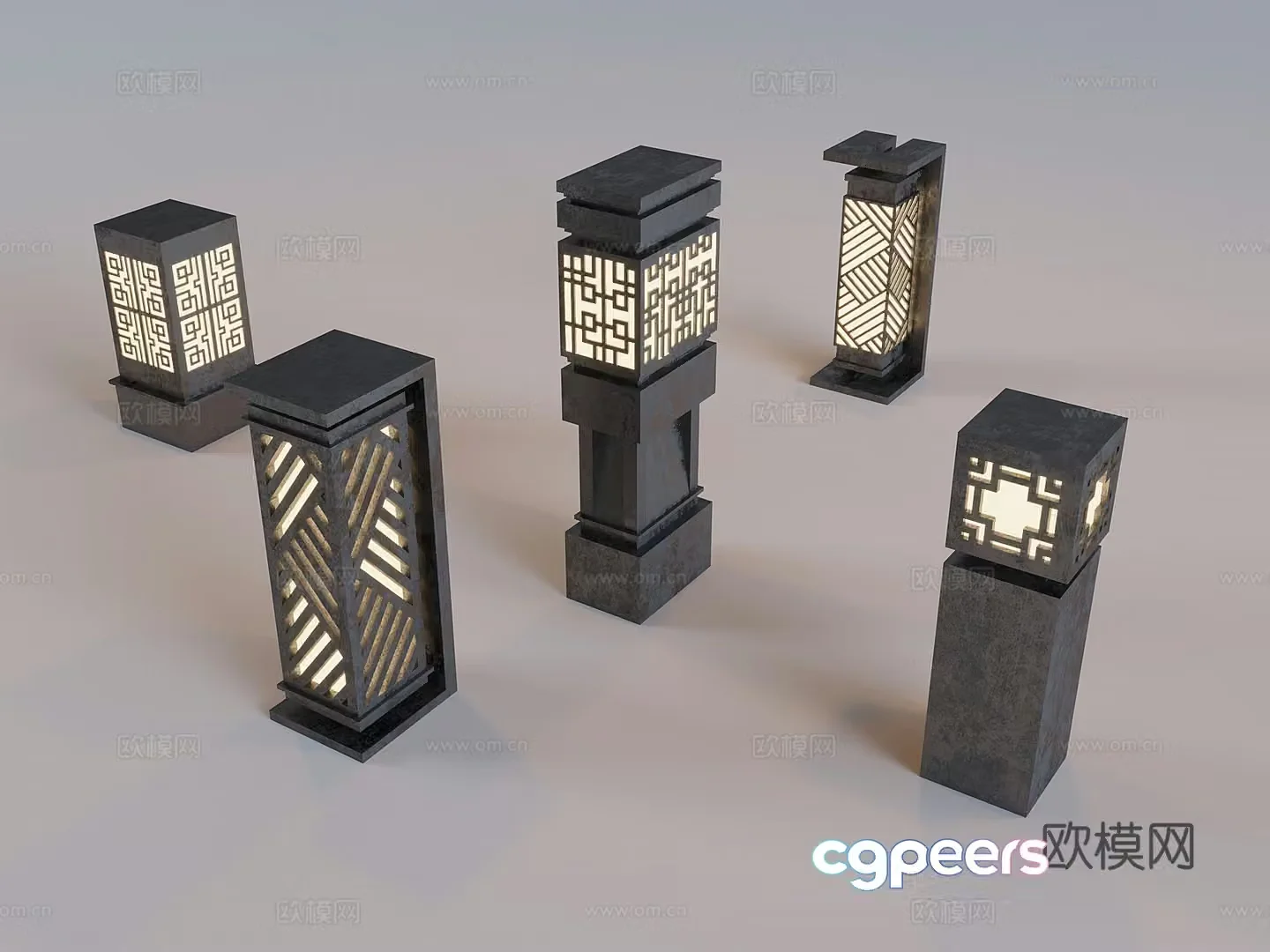 Outdoor courtyard landscape lights New Chinese style lawn lights Grass lamp lamp post light box 3D model
