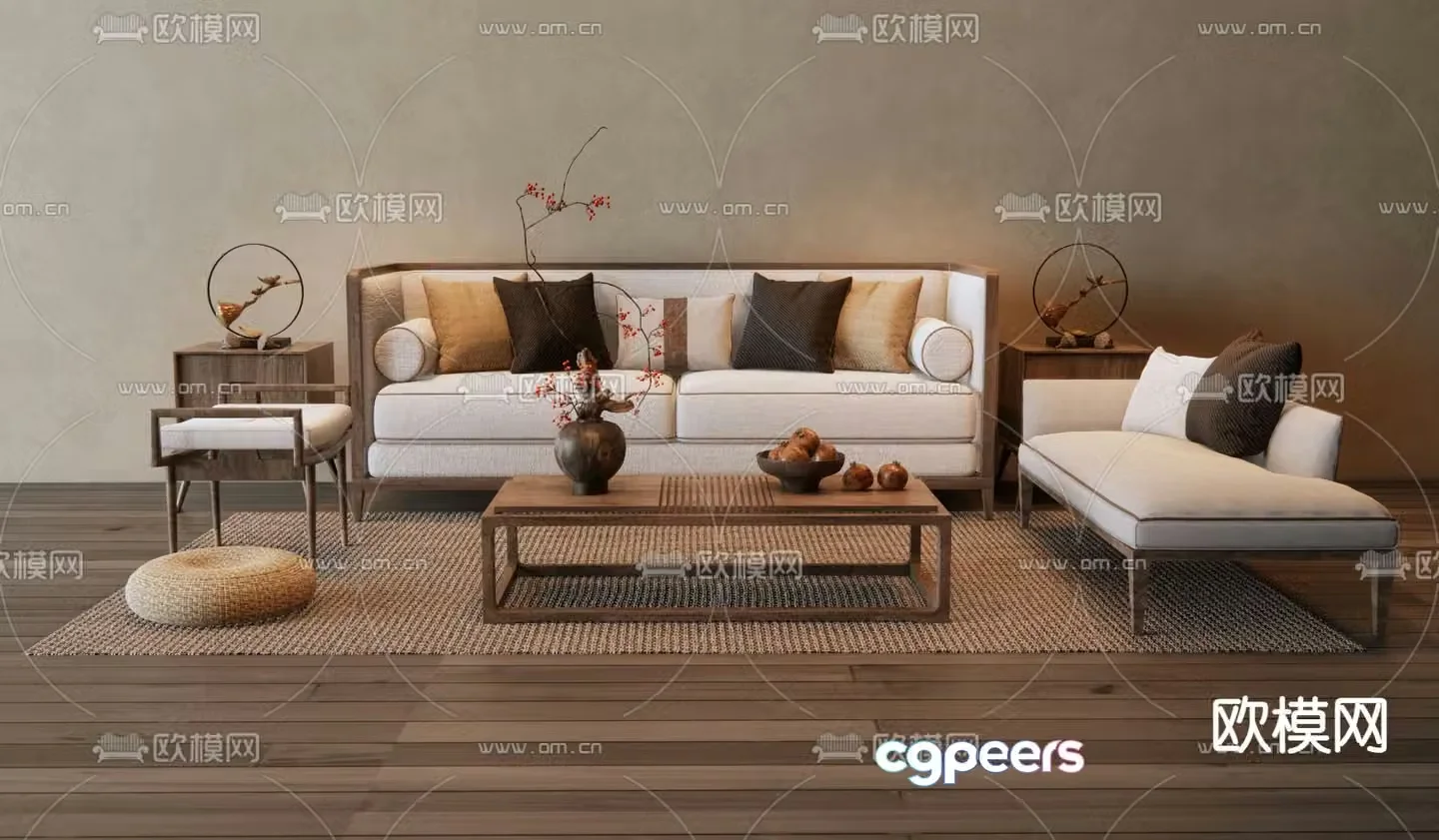 New Chinese style sofa modular sofa Song style sofa 3d model