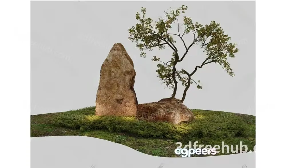 A 3D Rendering Of A Tree And Rocks 3D Model – 18765 – VRAY Render