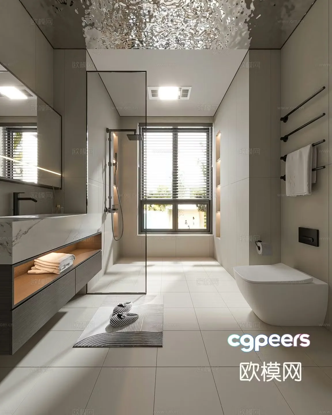 Modern bathroom bathroom cabinet washbasin mirror cabinet toilet shower room 3D model