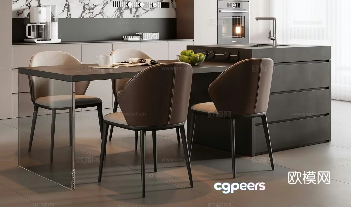 Italian dining table and chairs island 3d model