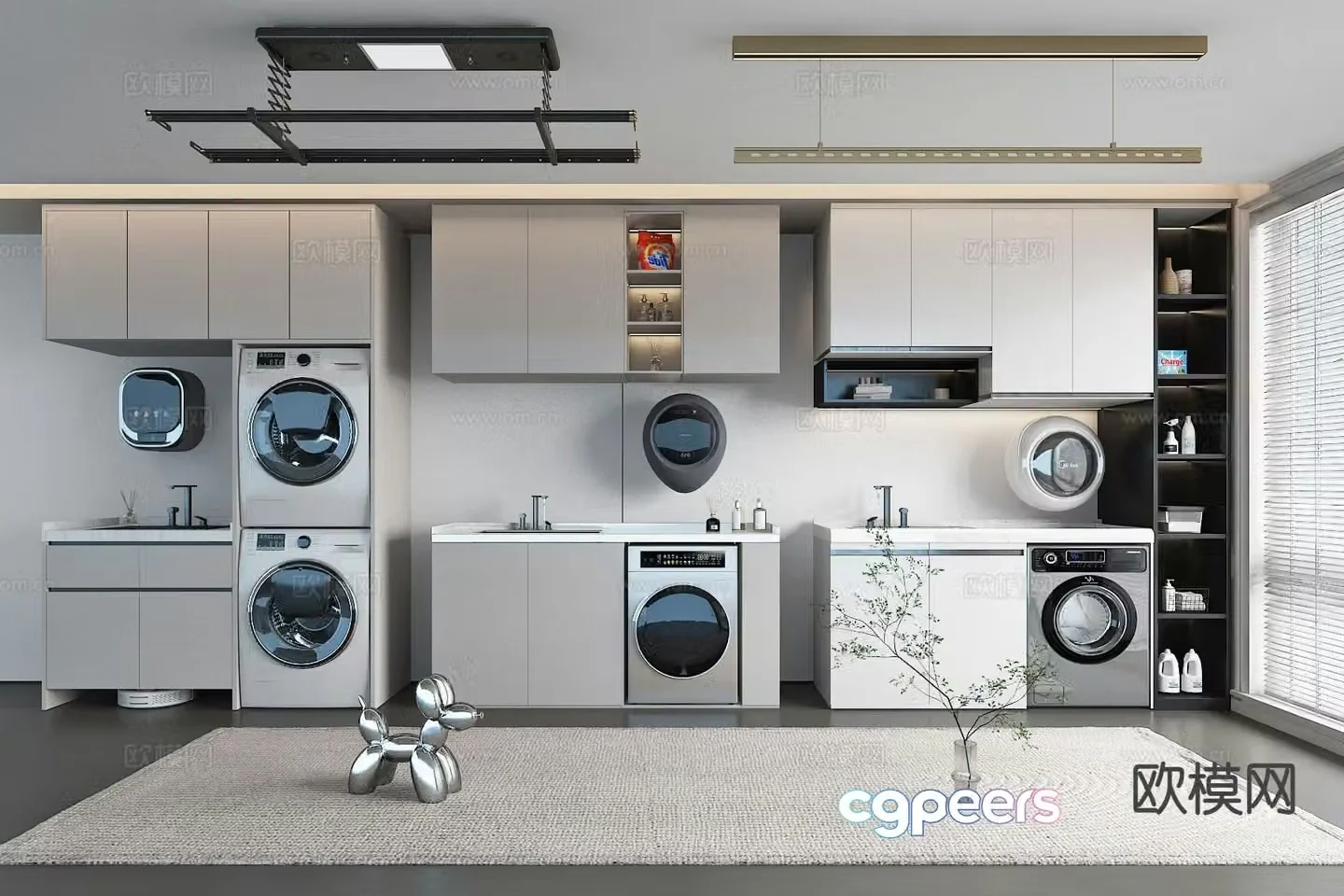Modern balcony cabinet washing machine cabinet 3d model