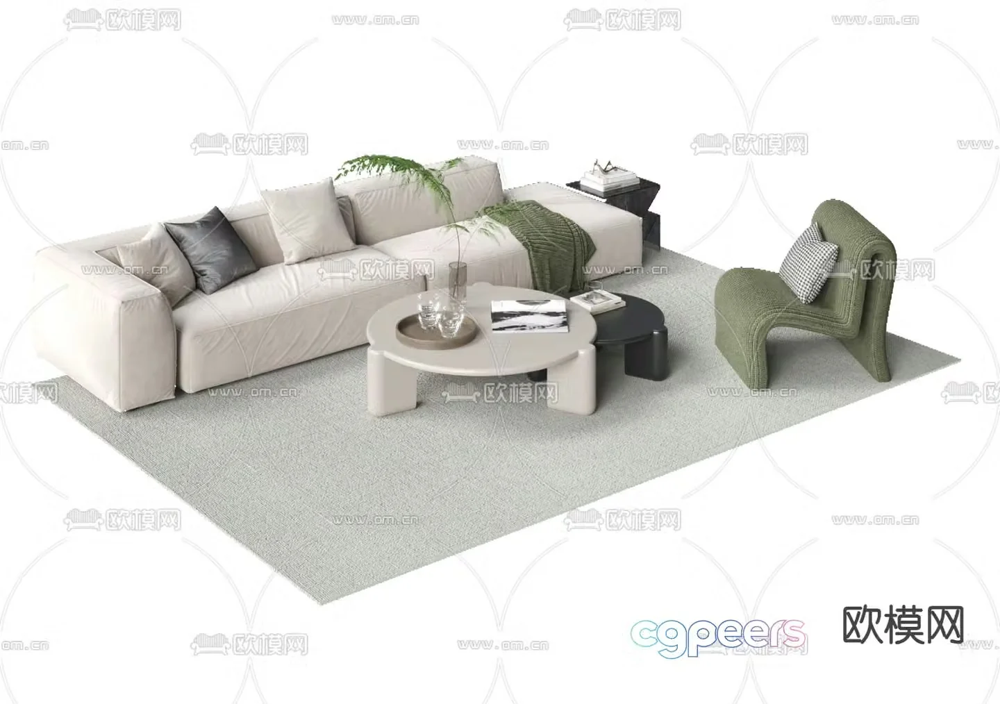 Double sofa modular sofa 3d model