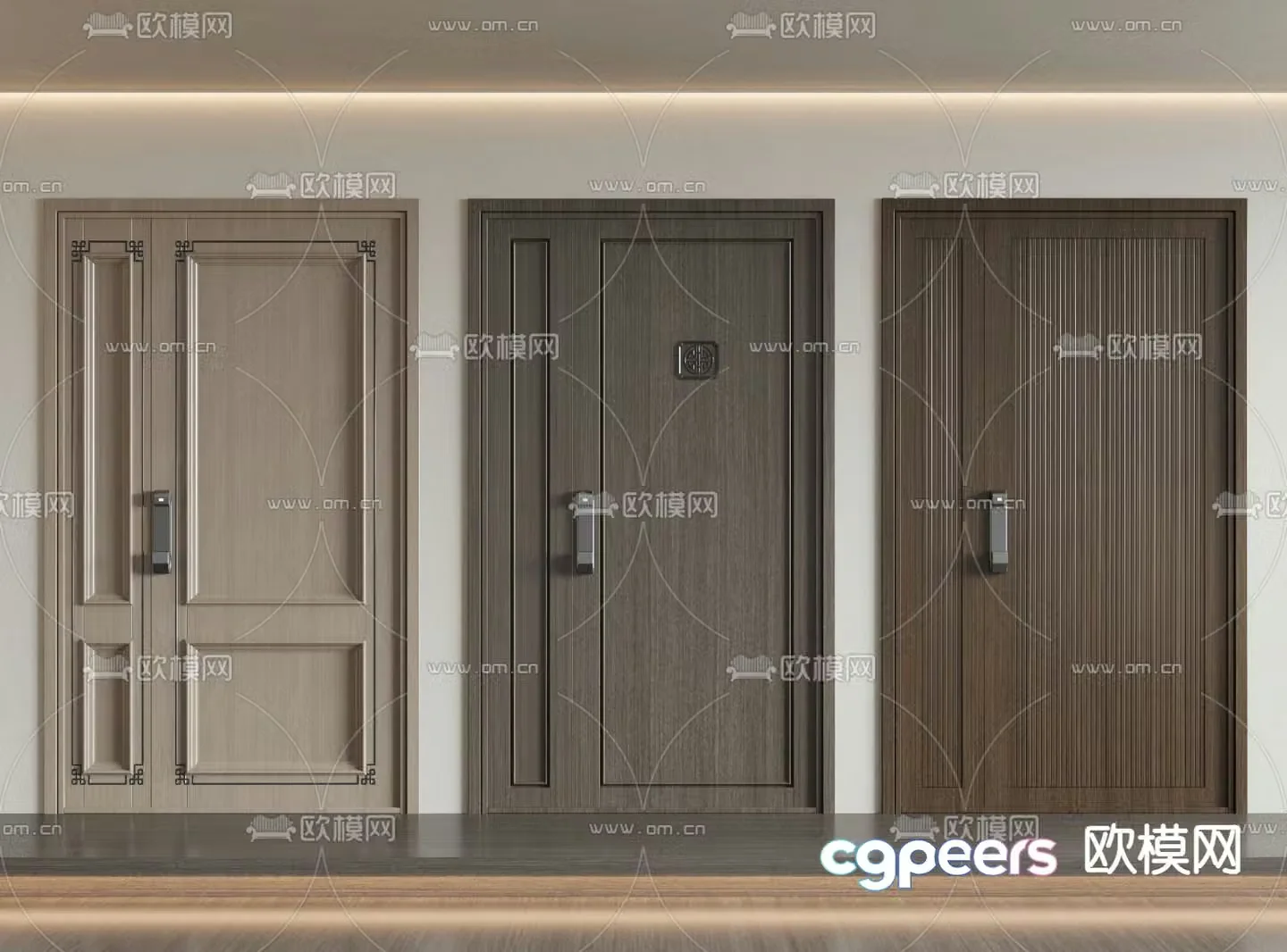New Chinese style entrance door security door door mother and child door fingerprint lock 3D model