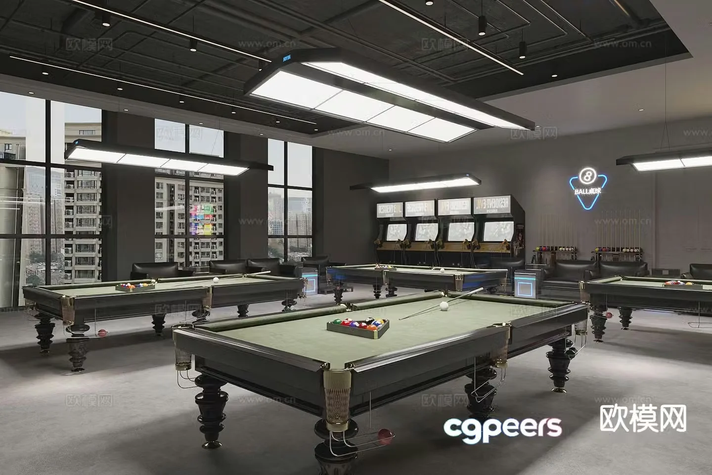 Industrial wind billiard room billiard room 3d model