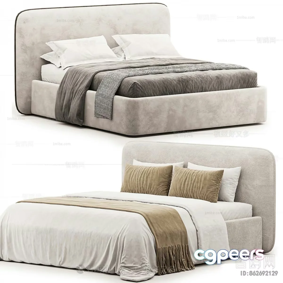 Modern Beige Bed 3D Model – 16337 – VRAY Render