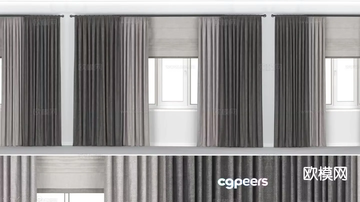 Modern curtains solid color curtains curtain rod 3d model