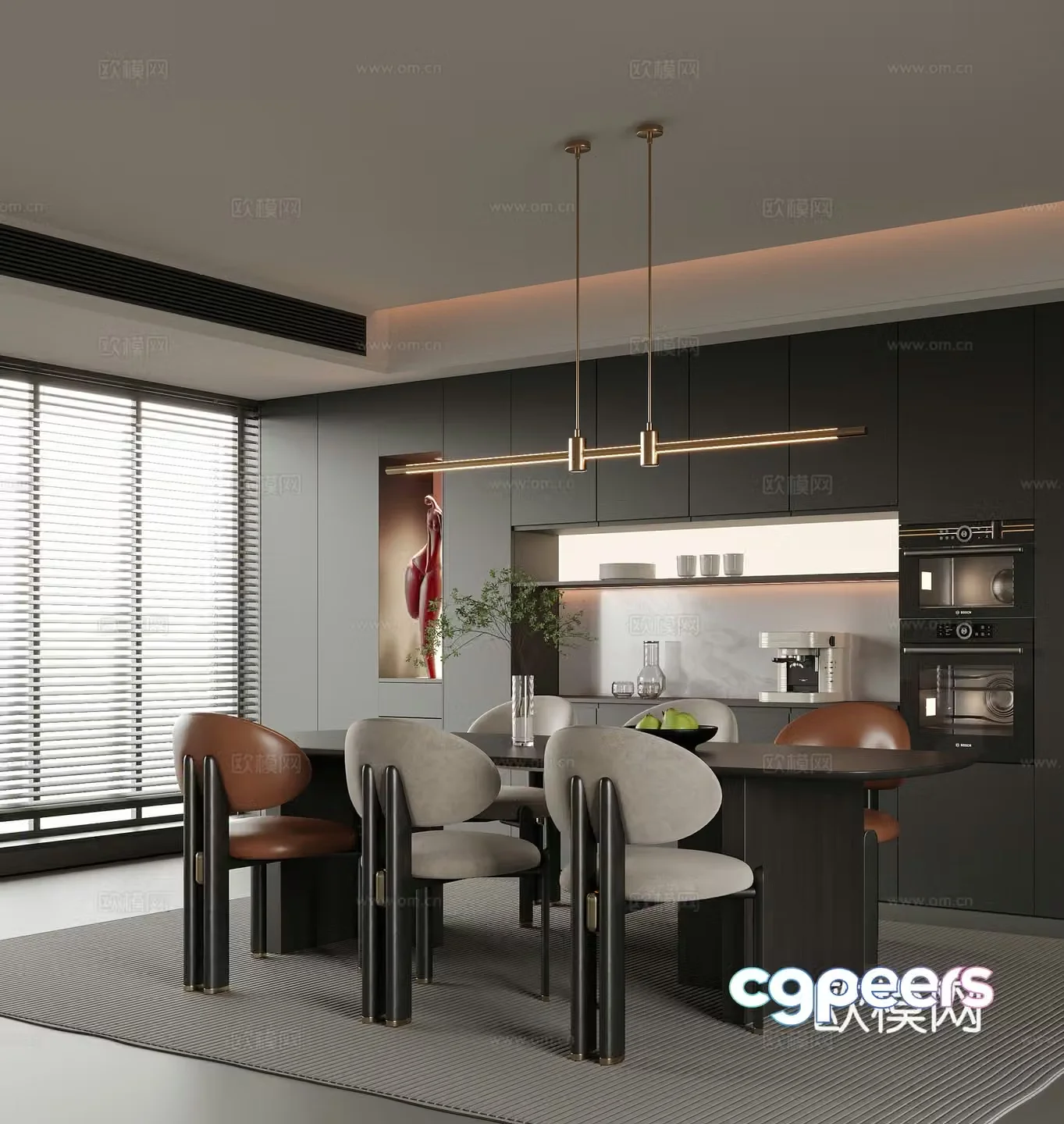 Modern restaurant dining table and chair sideboard wine cabinet 3d model