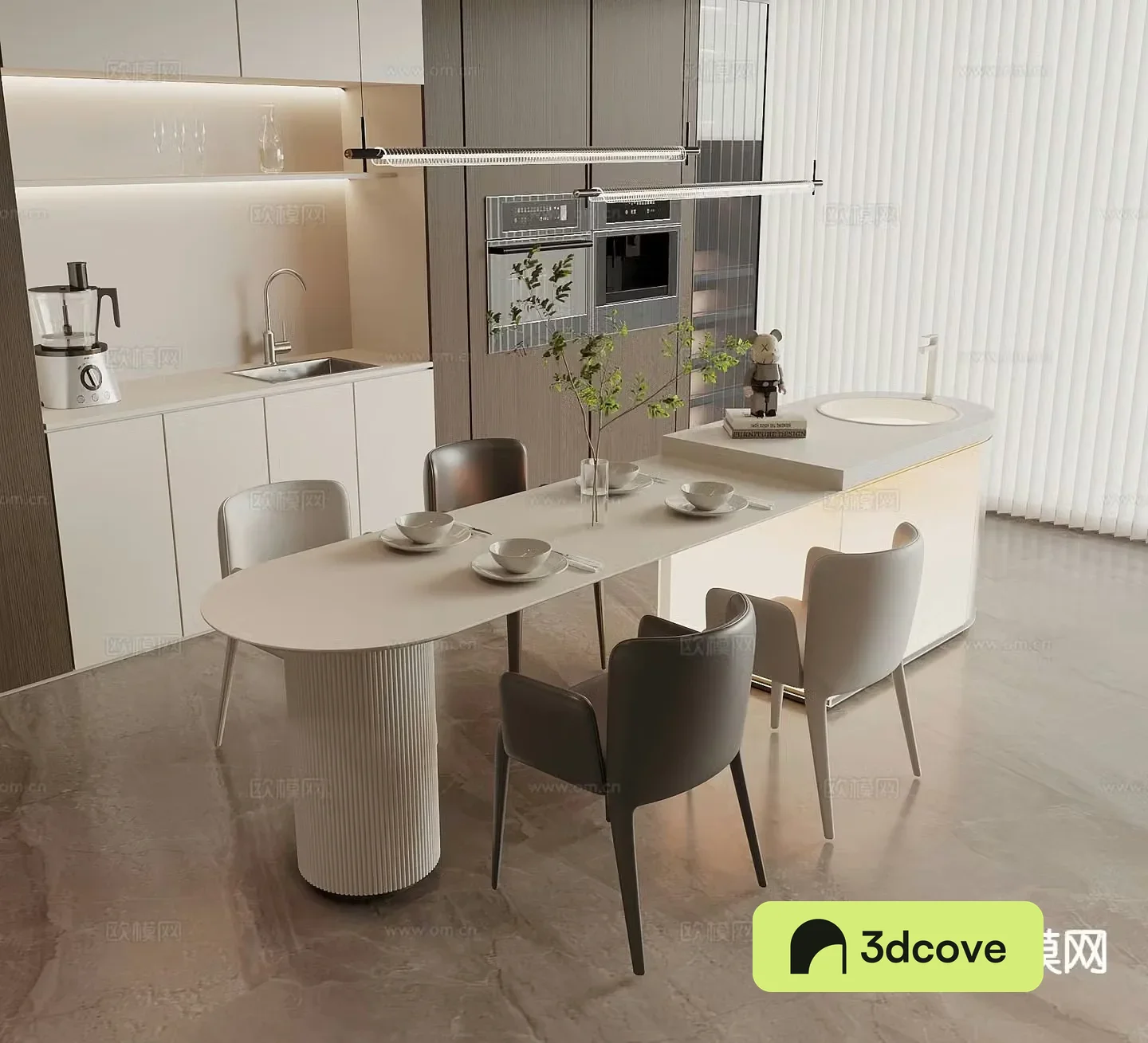 Modern island table dining table and chairs