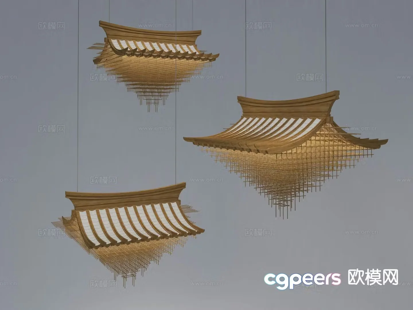 New Chinese style eave chandelier 3d model