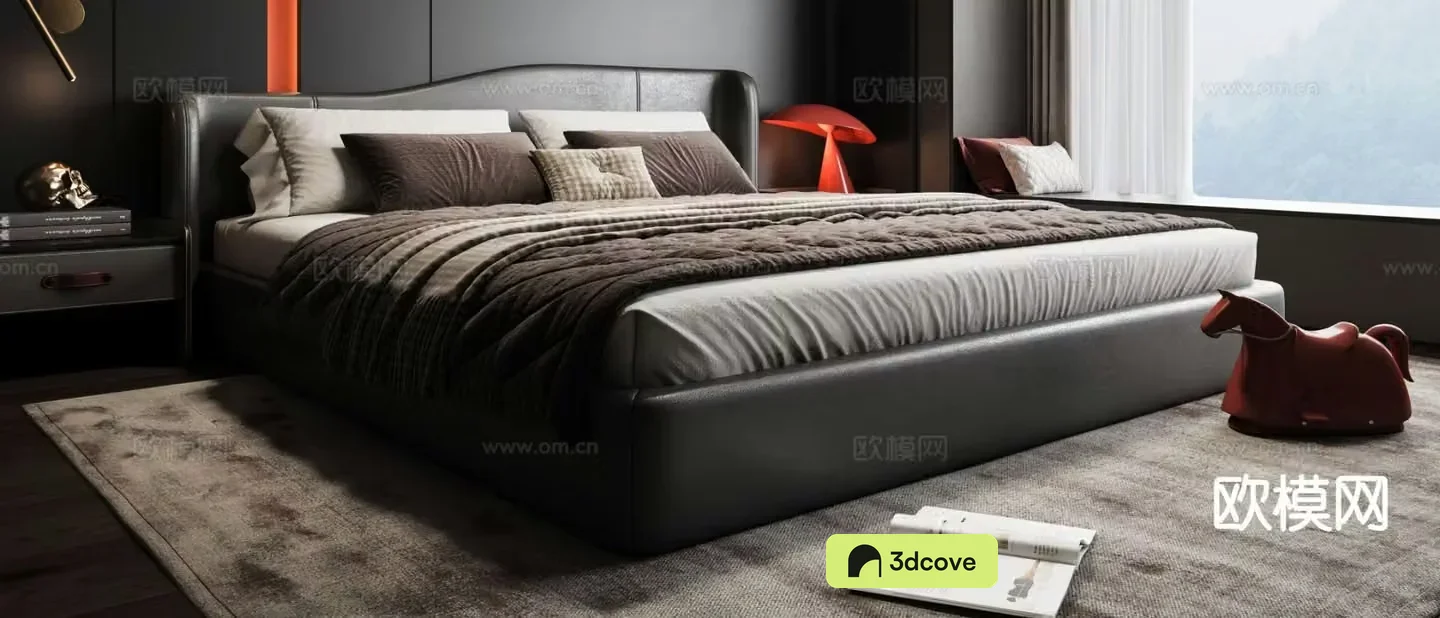 Dark style double bed