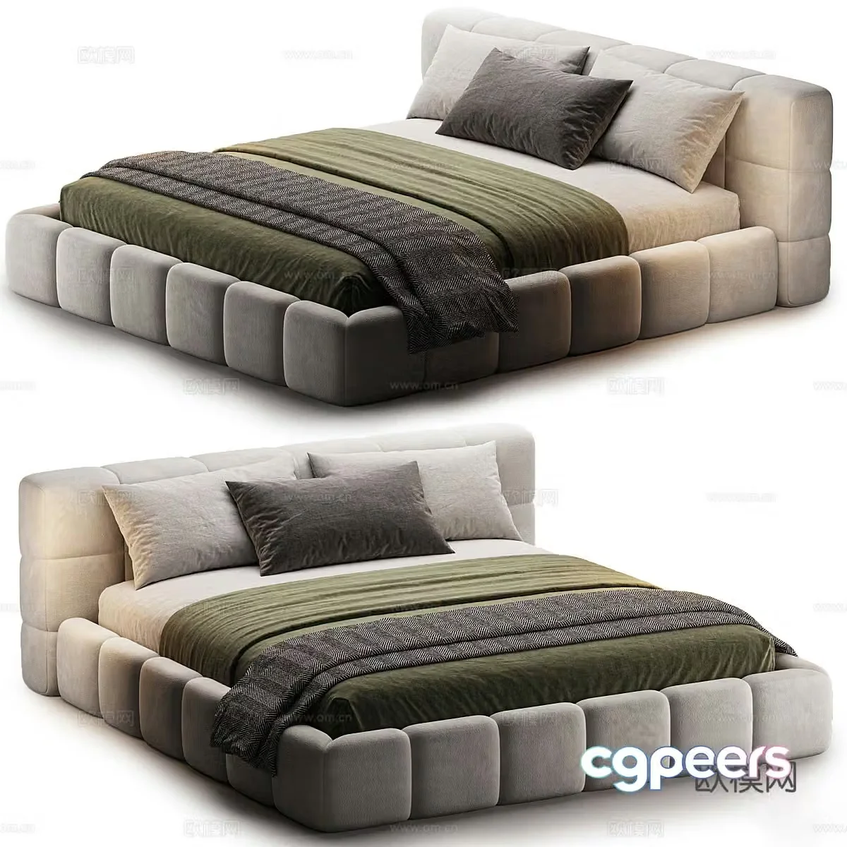 Modern Italian fabric double bed 3D model