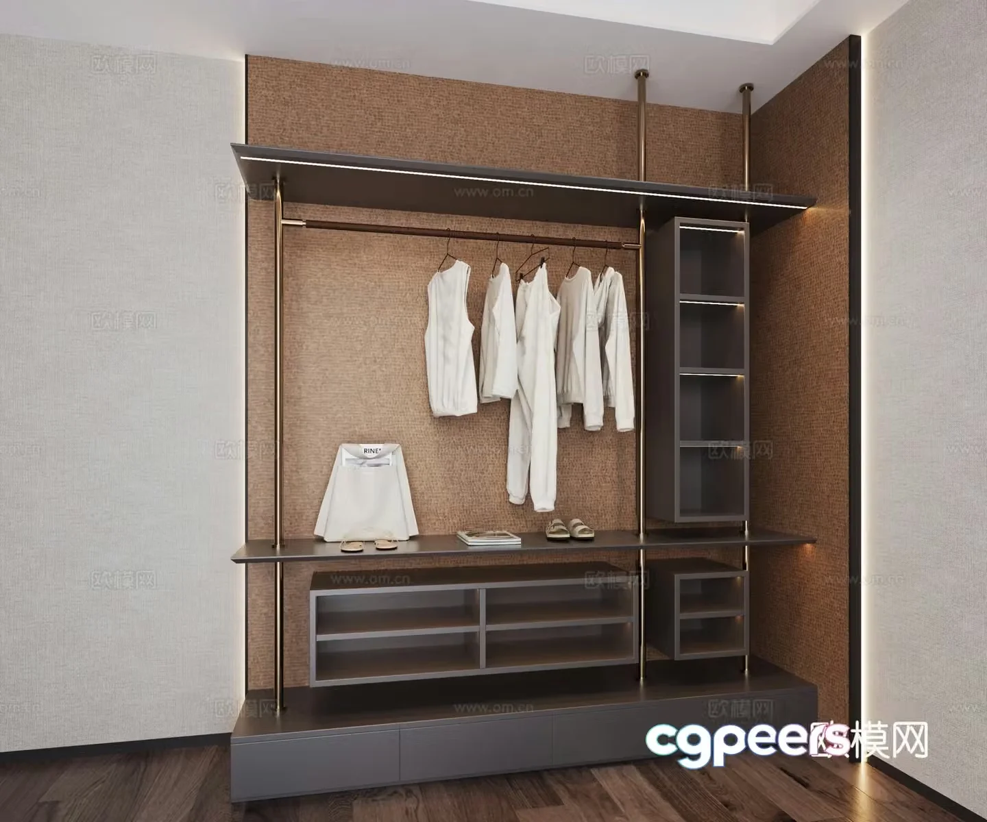Wardrobe Open wardrobe Model room wardrobe Clothes Bags Sandals Bedroom wardrobe 3D model