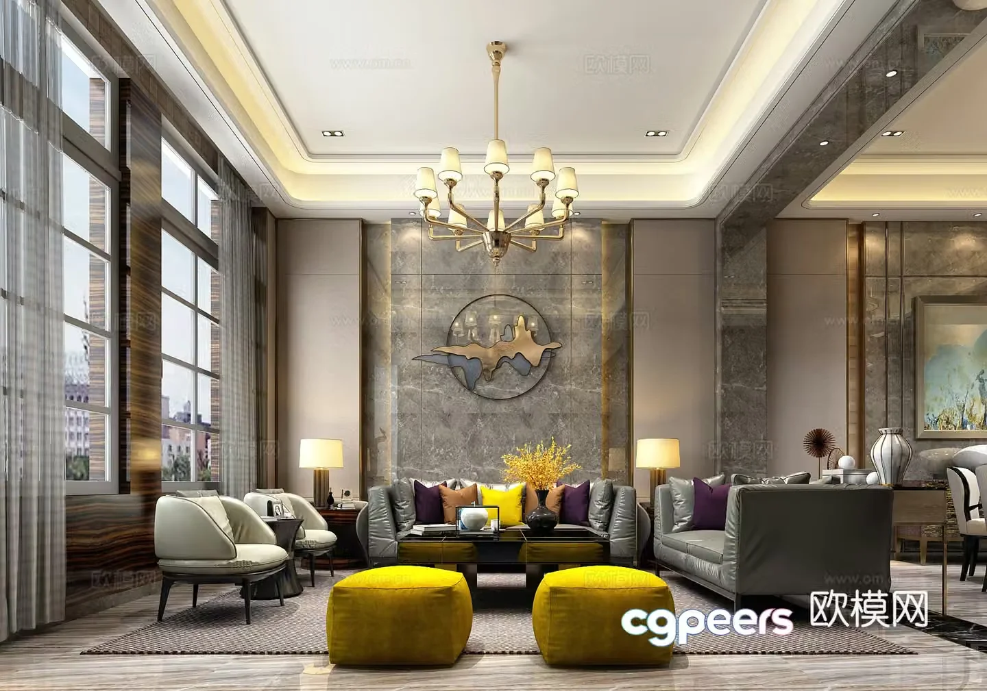 Postmodern living and dining room 3D model