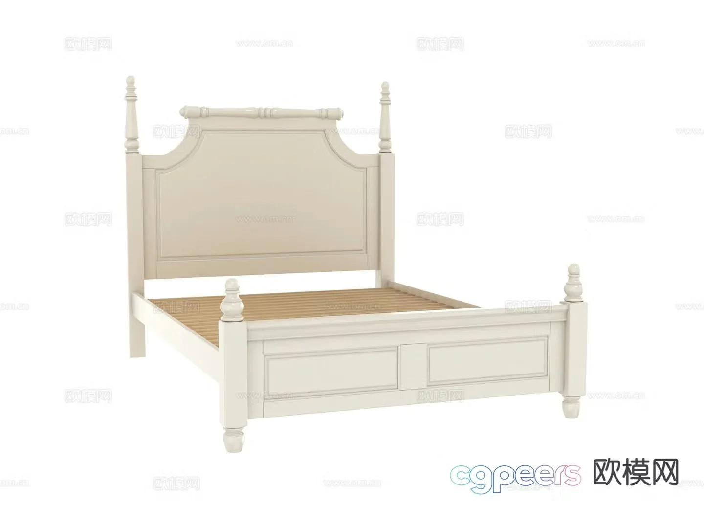 Simple European double bed bed board 3D model