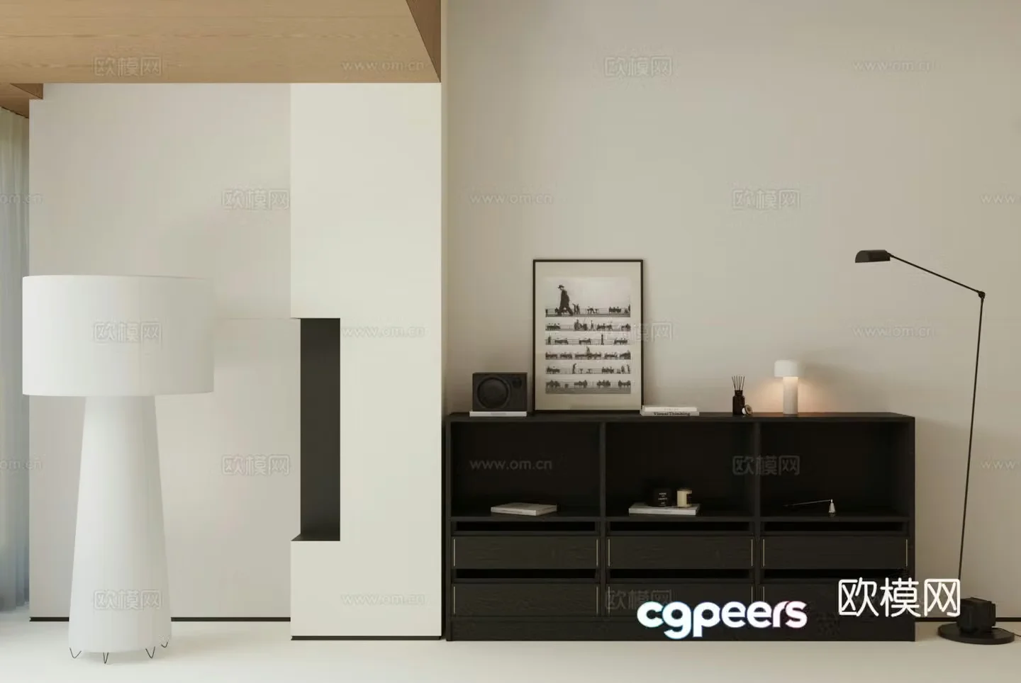 Modern medieval porch cabinet retro style decoration cabinet end view cabinet medieval floor lamp 3D model