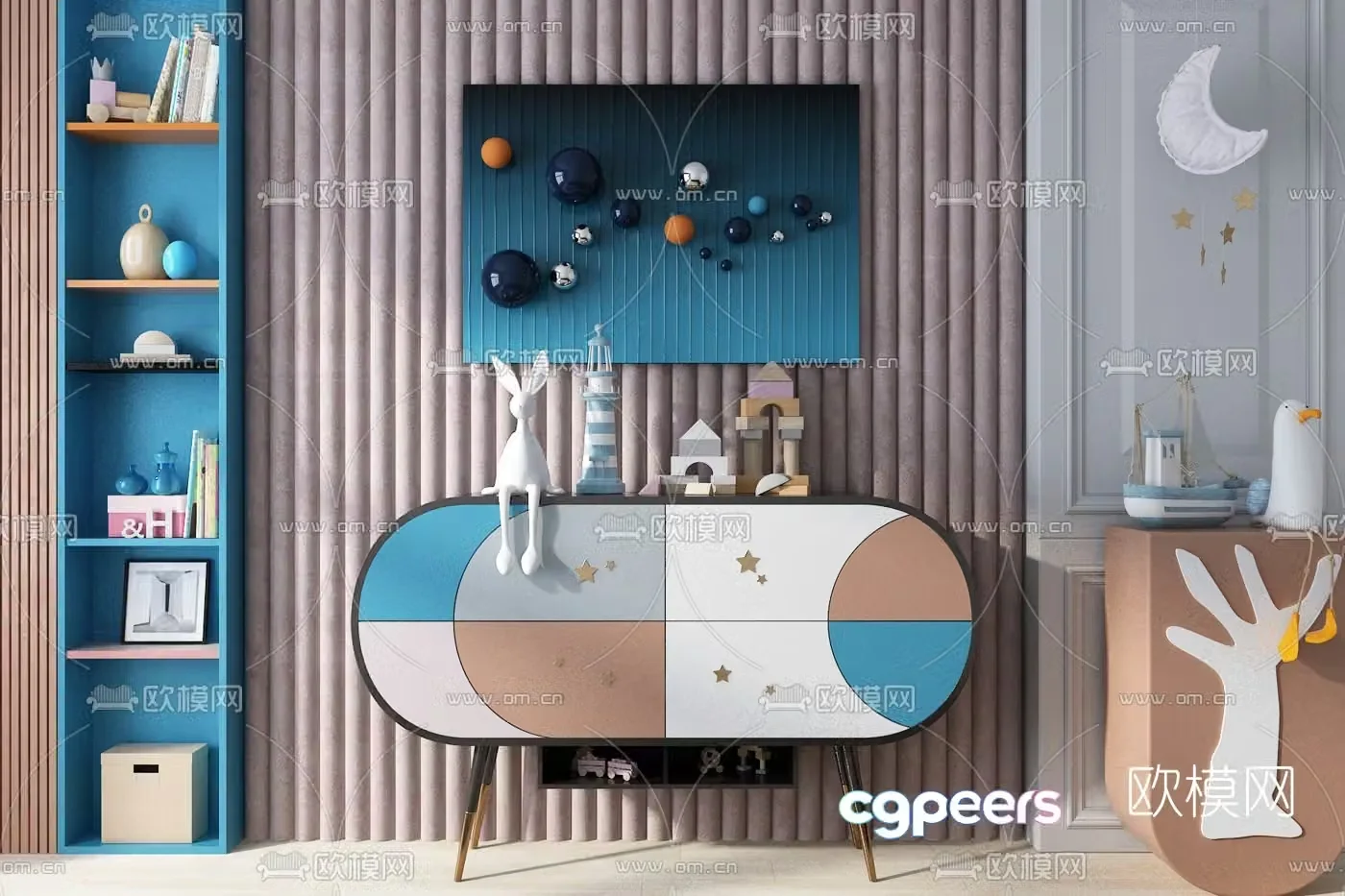 Modern children’s room side cabinet 3d model