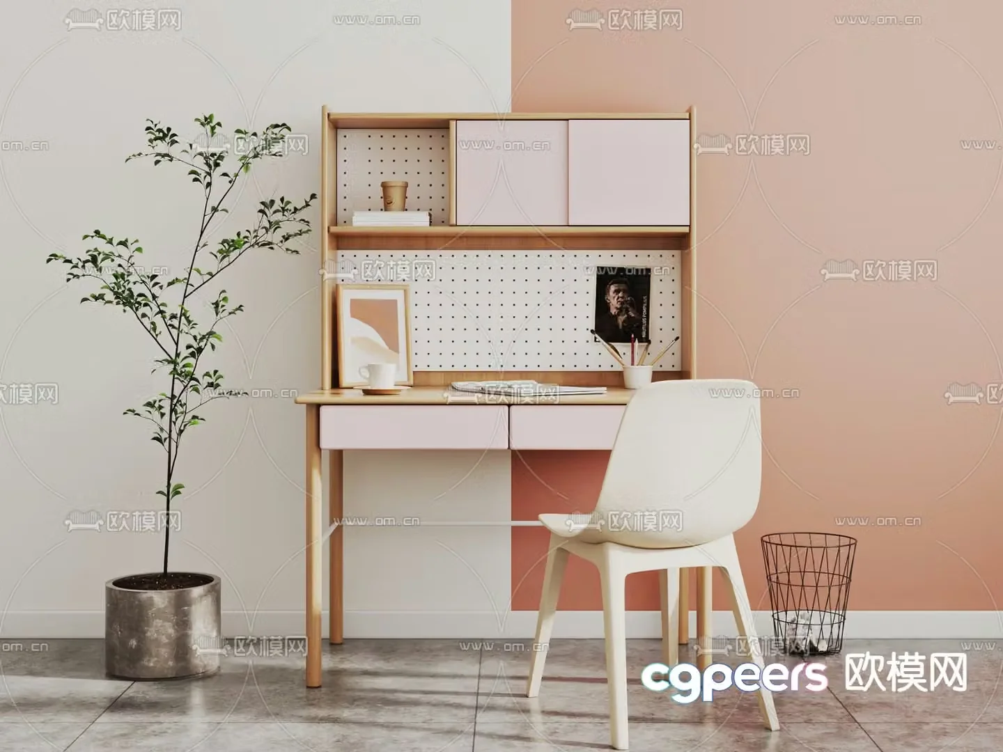 Nordic solid wood children’s desk 3d model