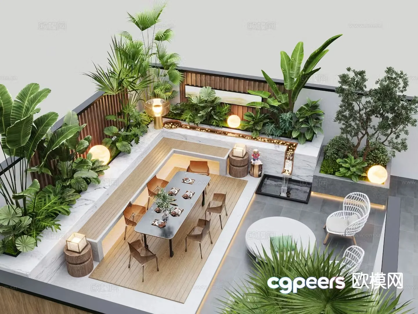 Modern courtyard landscape 3d model