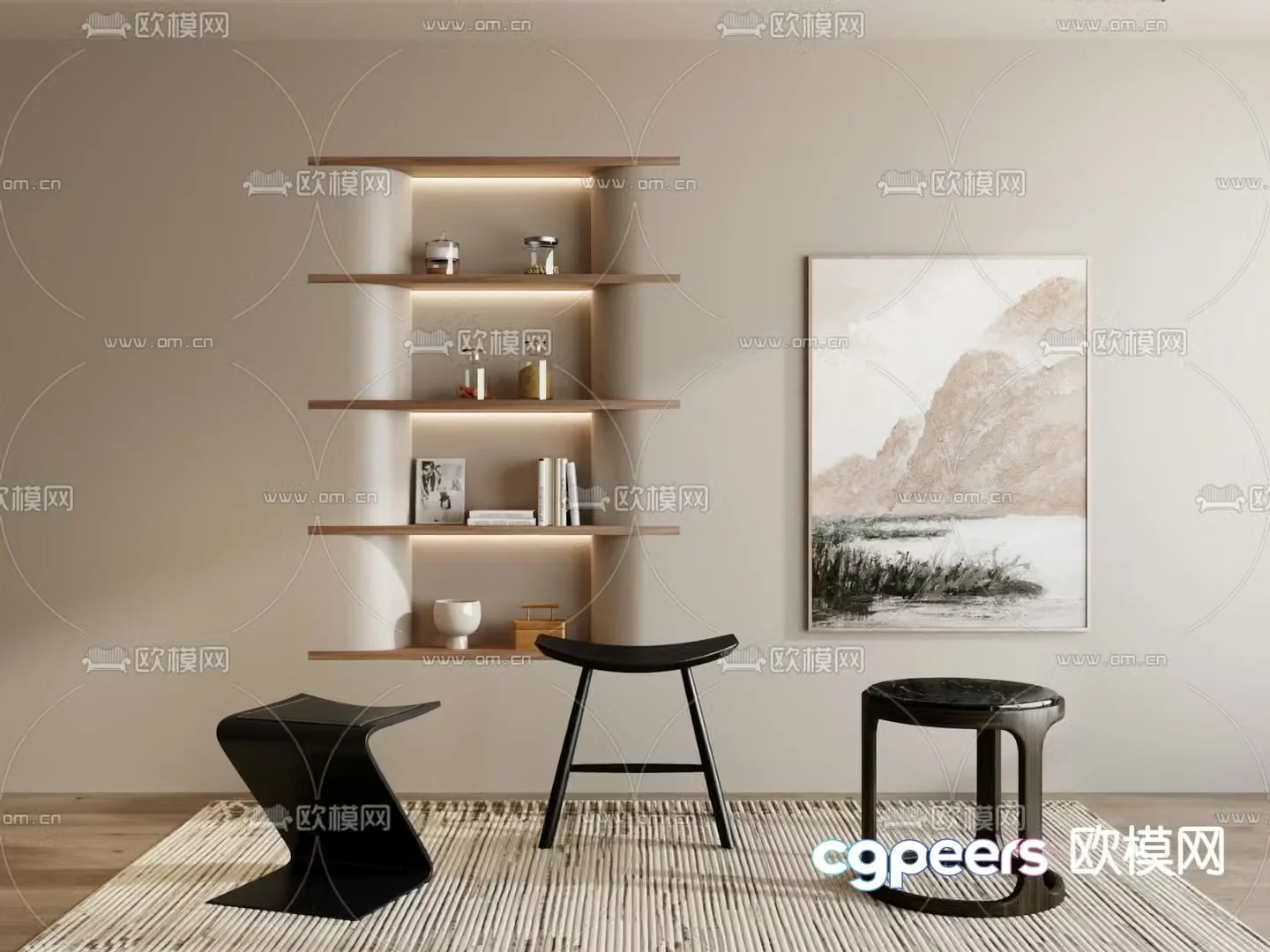 Stool low stool shoe changing stool round stool 3D model