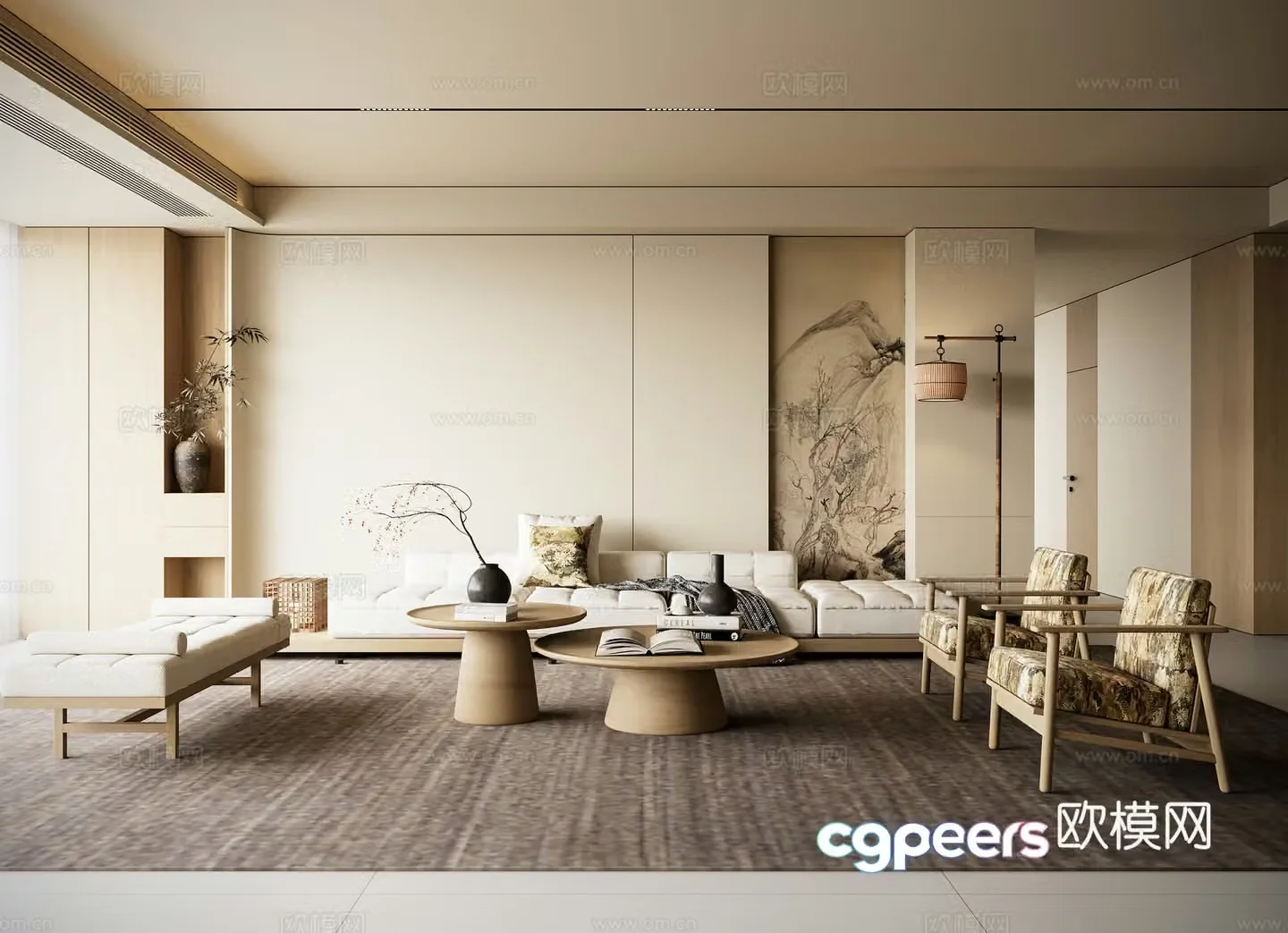 Song Dynasty aesthetic living room sofa wall 3d model