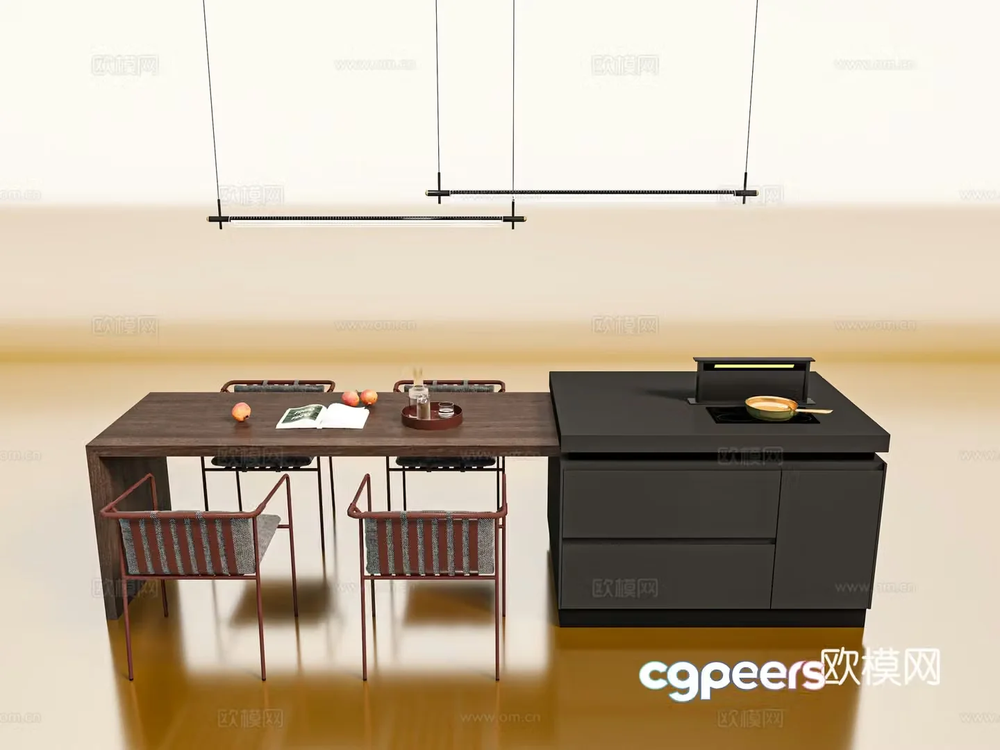 Island dining table and chairs 3d model