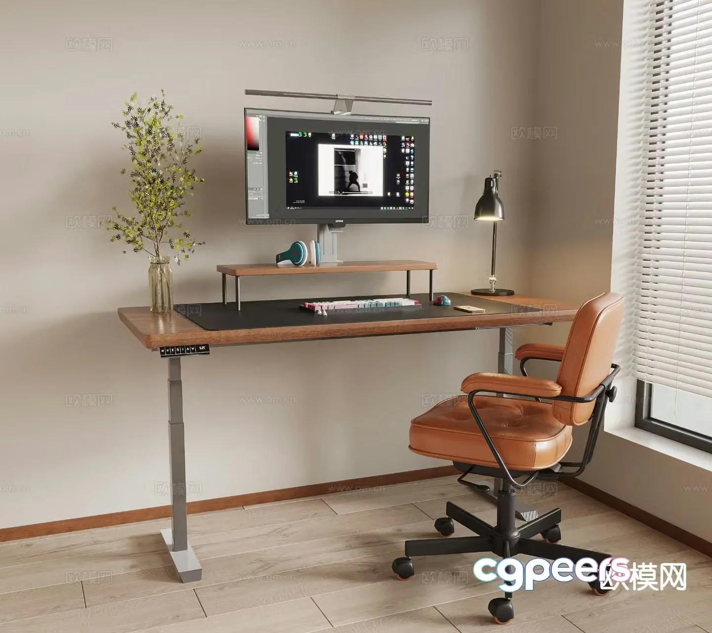 Middle style desk and chair computer chair 3d model
