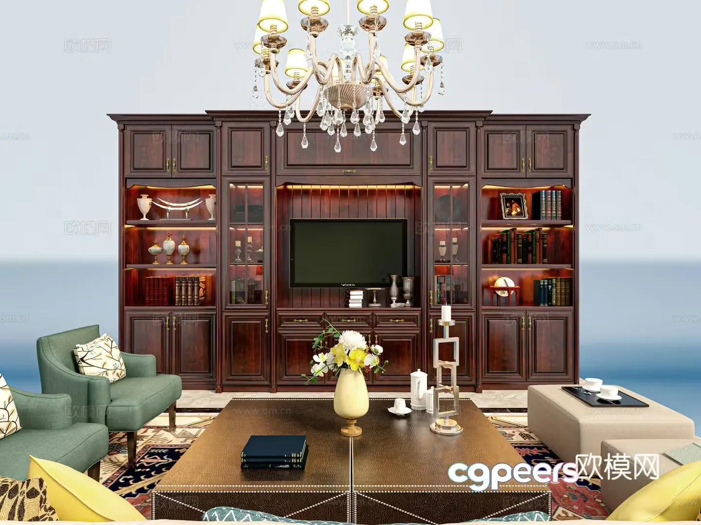 American bookcase TV cabinet 3d model
