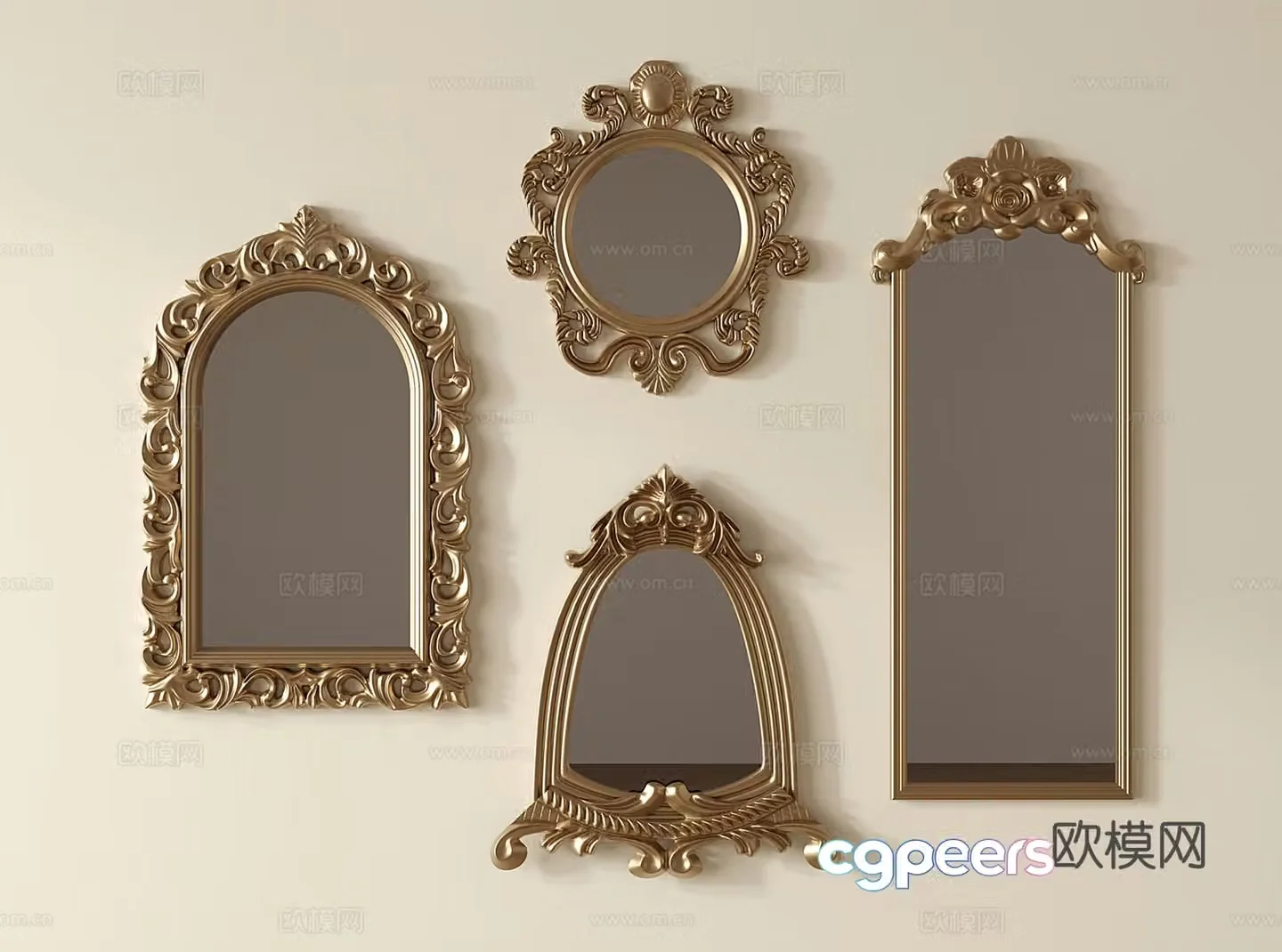 French retro makeup mirror Wall-mounted carved glasses Vanity mirror Entrance fireplace decorative mirror 3D model
